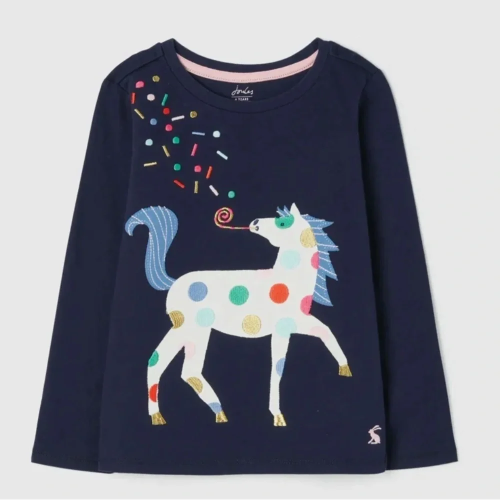 NWT Joules Girls Kids' Navy Unicorn Long Sleeve Top Size 10